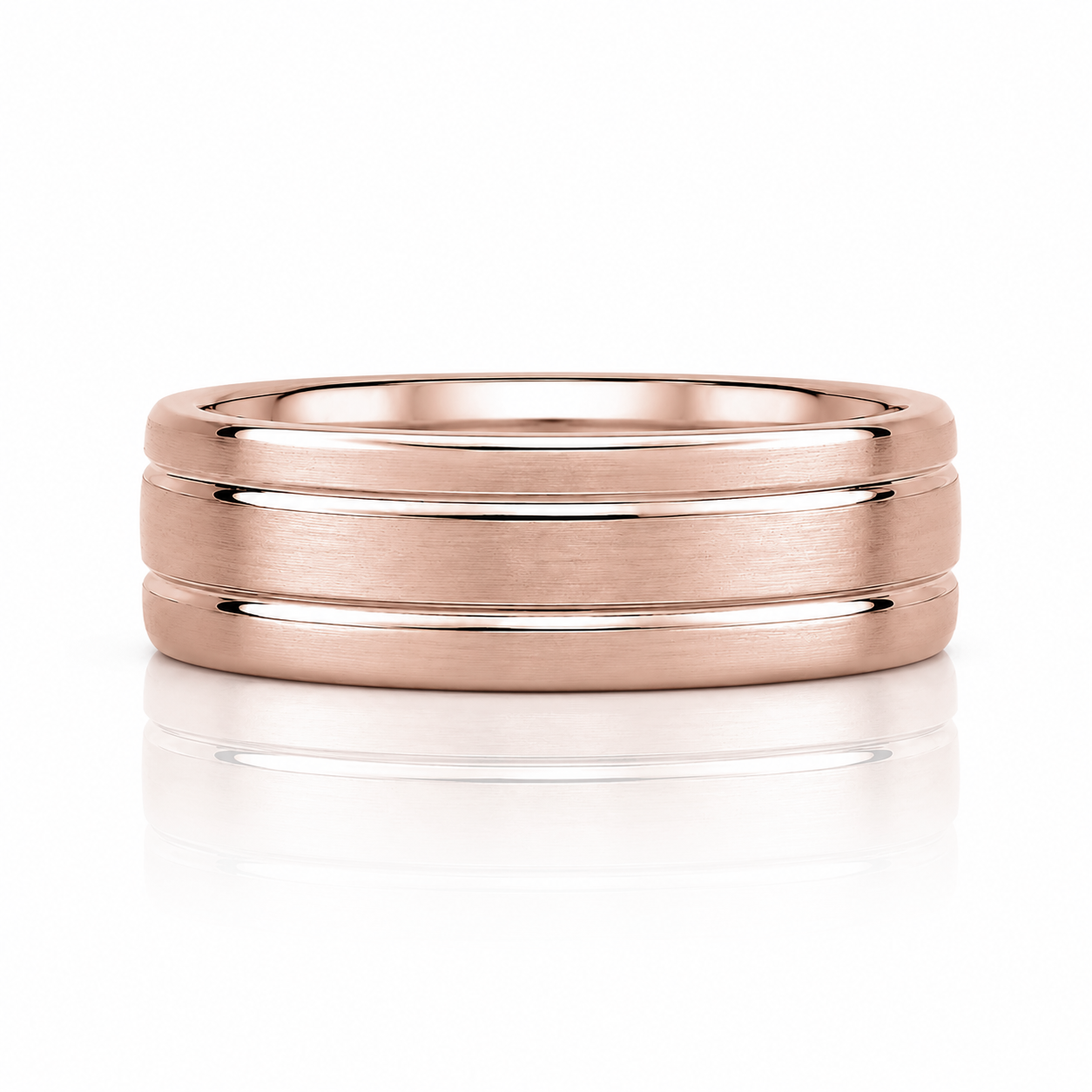 A rose gold ring with three concentric bands, showcasing its elegant design.