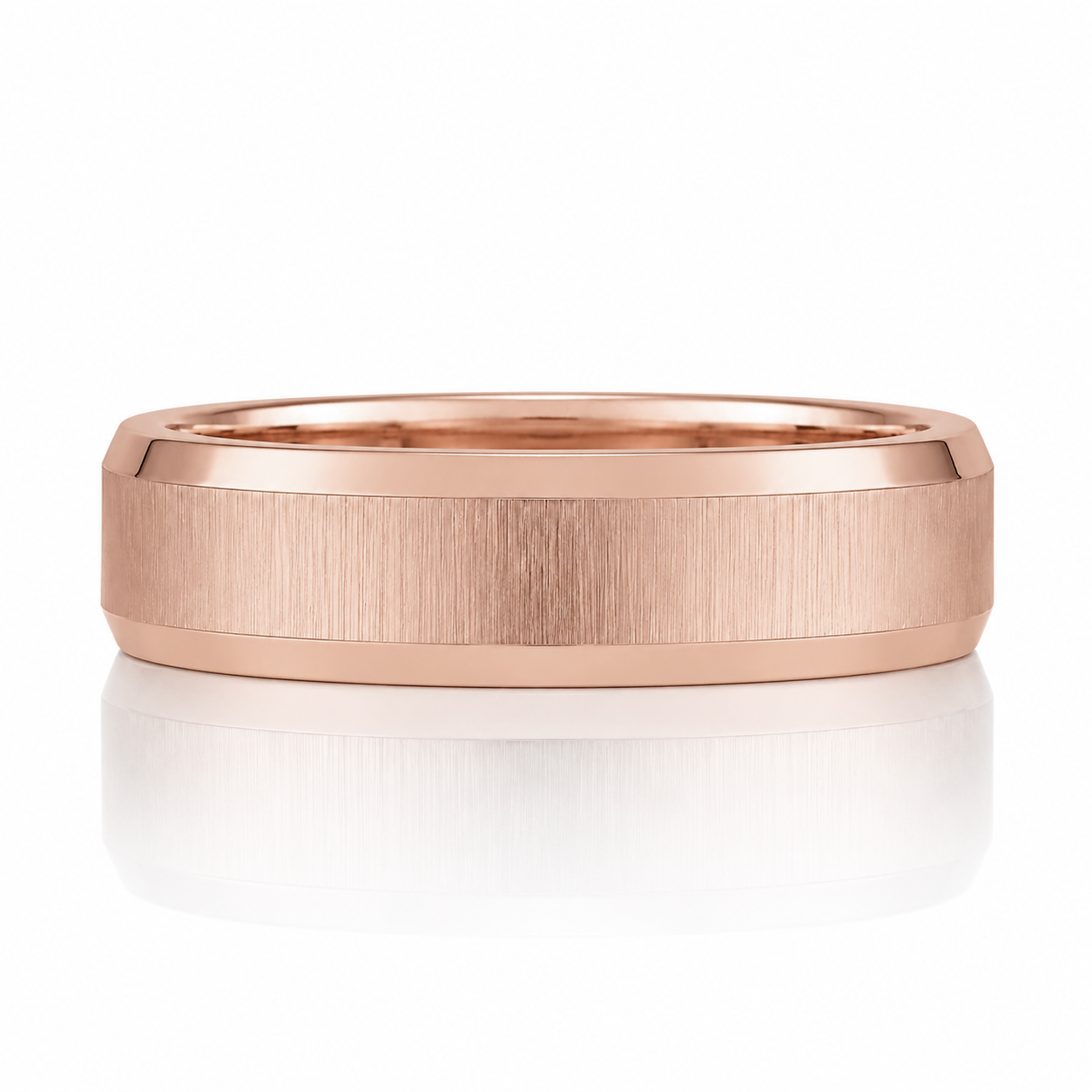 A rose gold ring with a textured band, displayed against a white background.