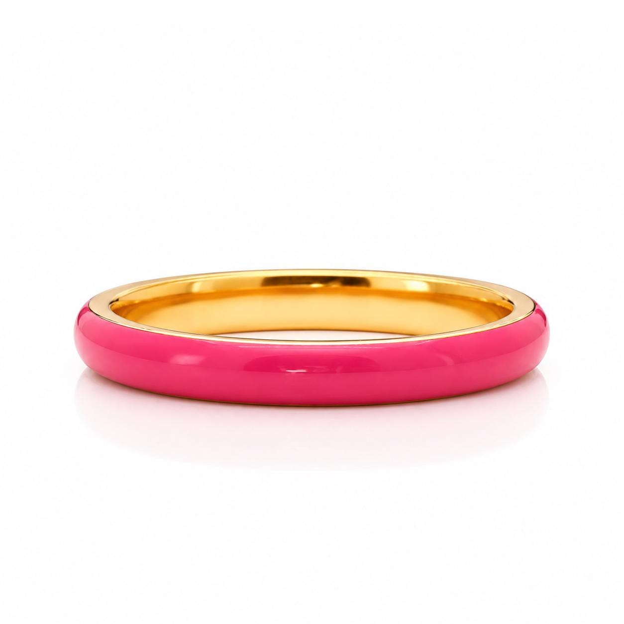 A pink and gold bracelet is shown against a white background.