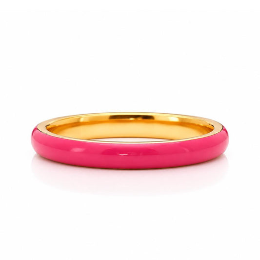 A pink and gold bracelet is shown against a white background.