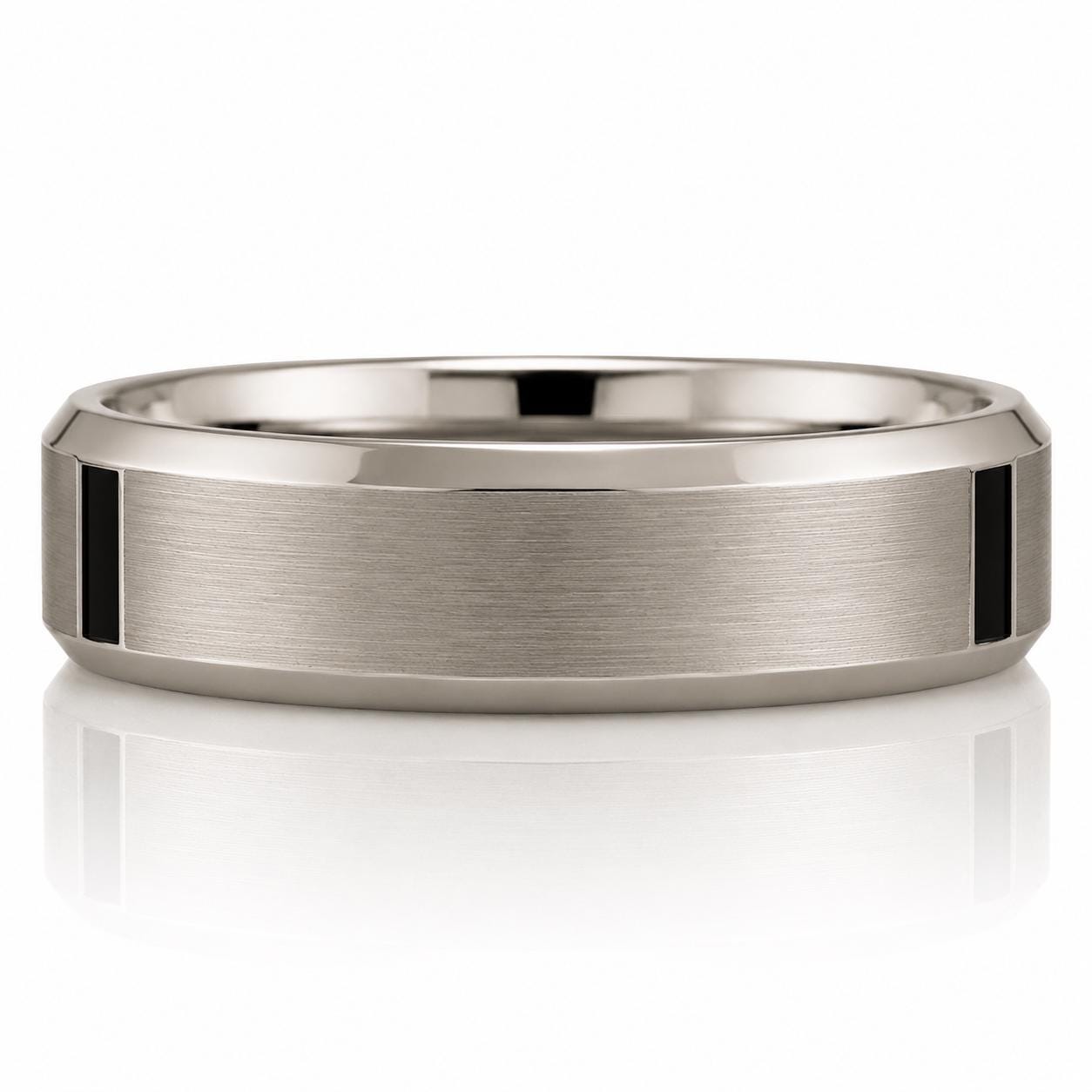 A silver-colored ring with a textured surface and two vertical black lines on the sides.