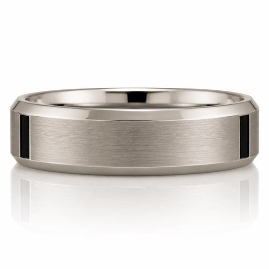 A silver-colored ring with a textured surface and two vertical black lines on the sides.
