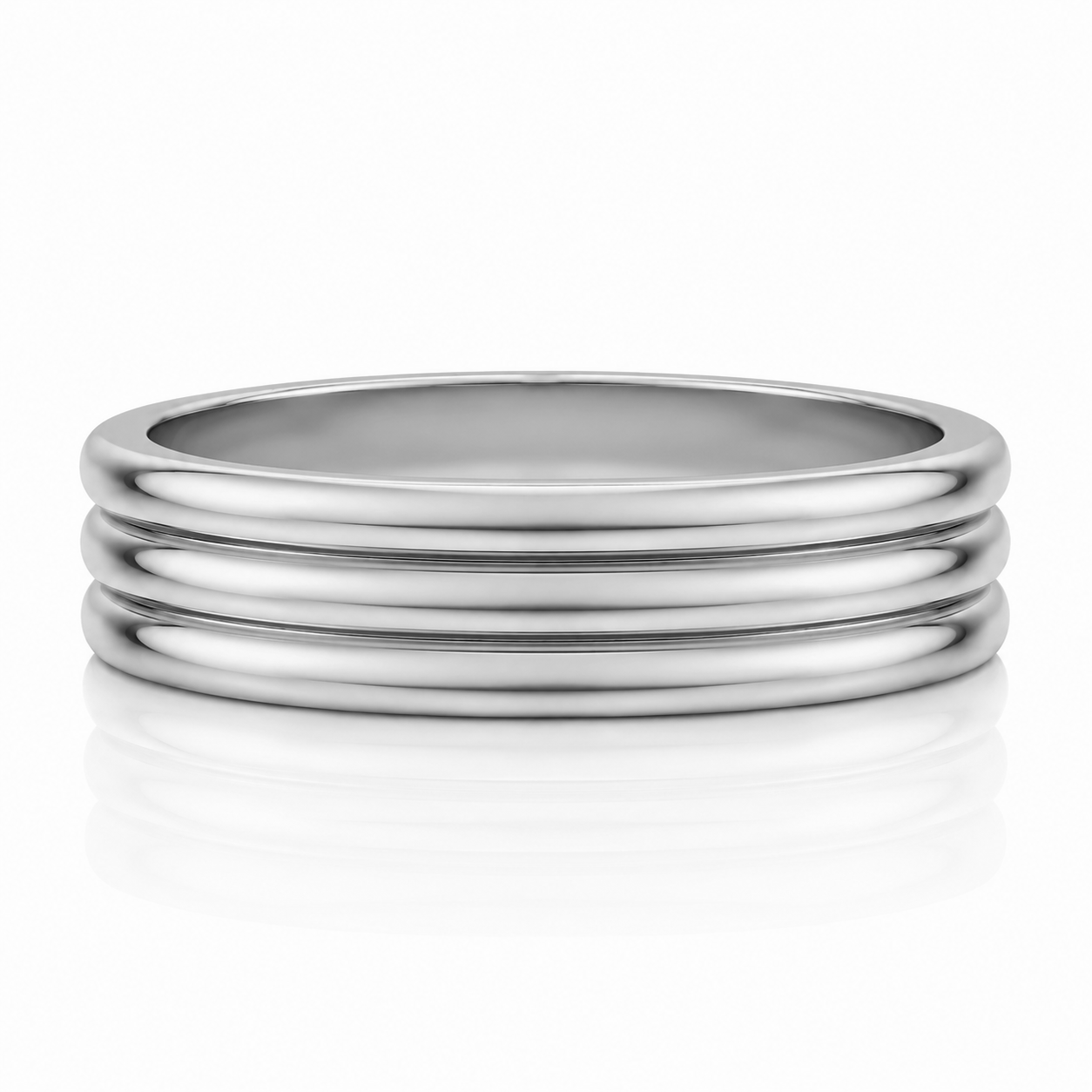A silver ring with three concentric bands, showcasing its elegant design.