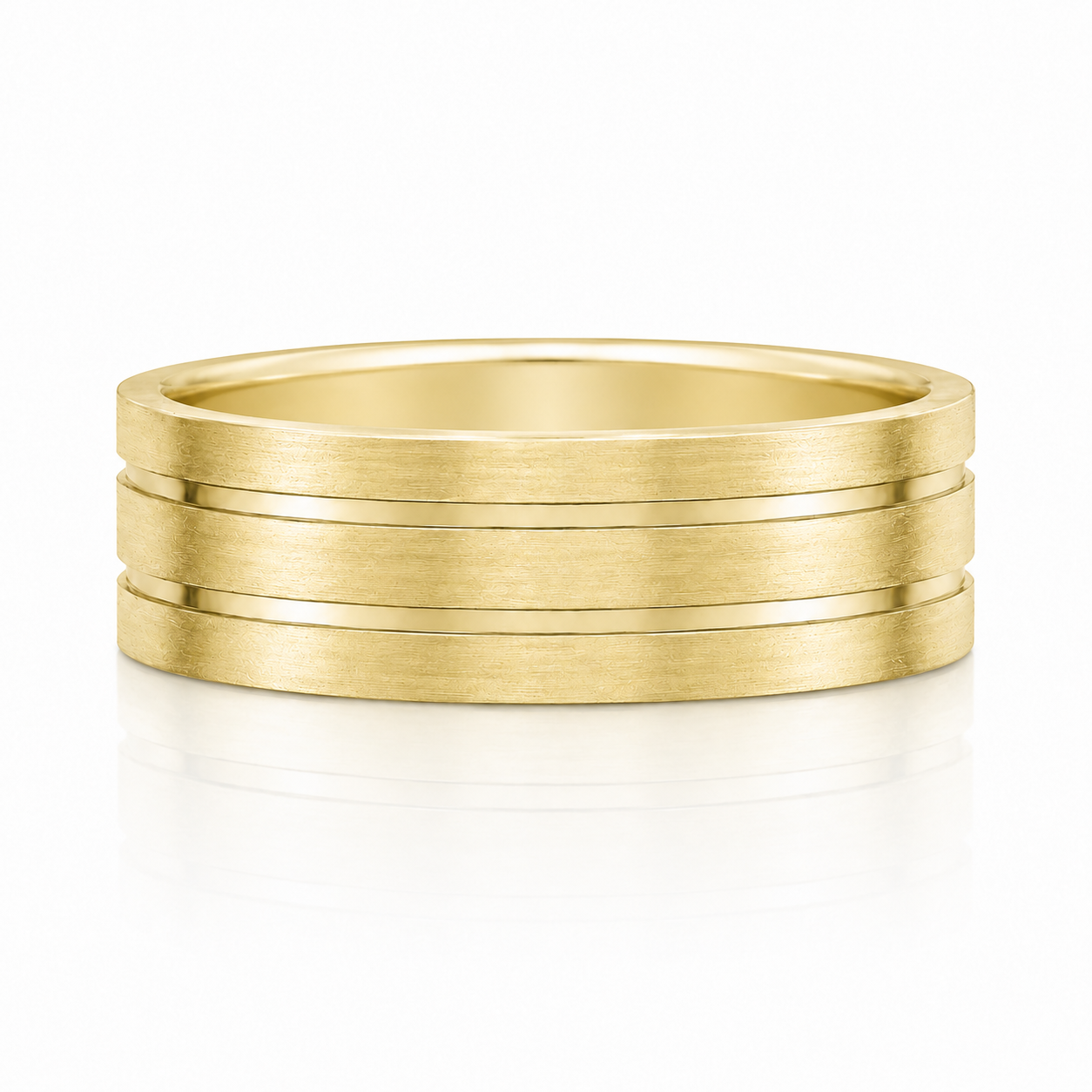 A gold ring with three concentric bands, showcasing a simple yet elegant design.