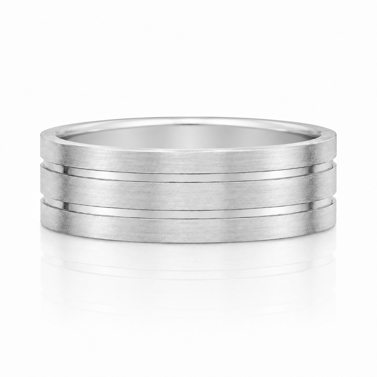 A silver ring with three concentric bands.