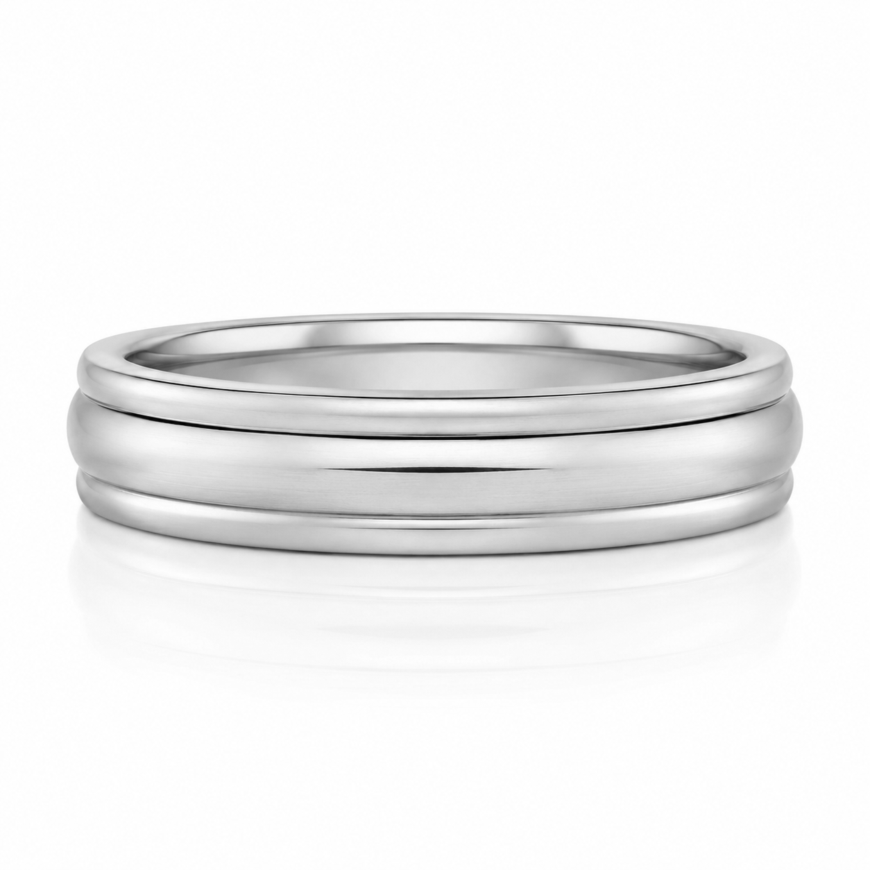 A silver ring with a simple, elegant design.