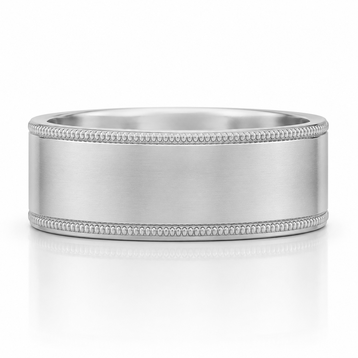 A plain silver band ring with a simple, elegant design.