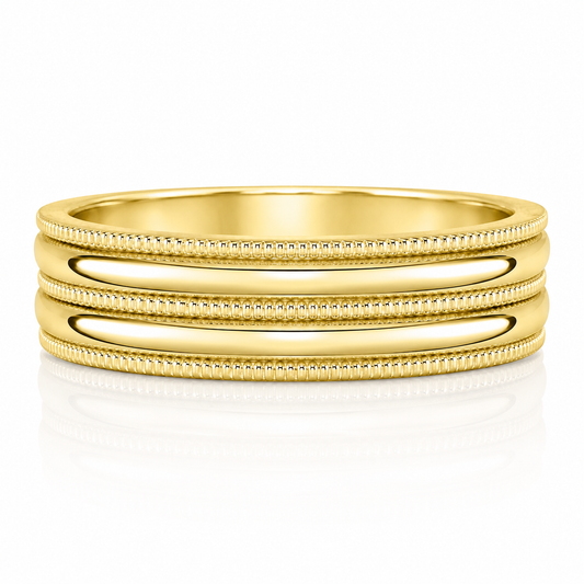 A gold ring with three concentric bands, showcasing a simple yet elegant design.