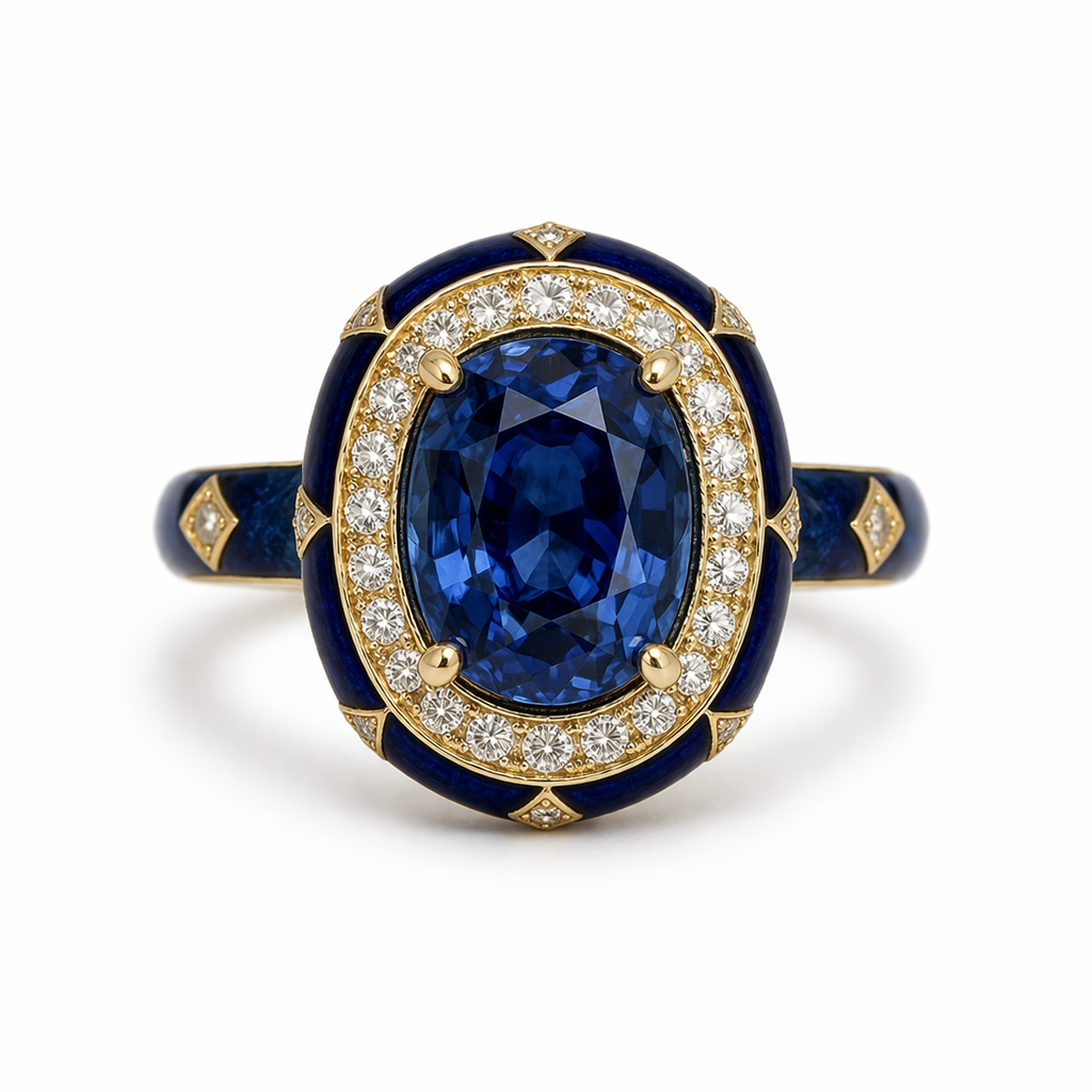 Sapphire Enamel Crest Ring