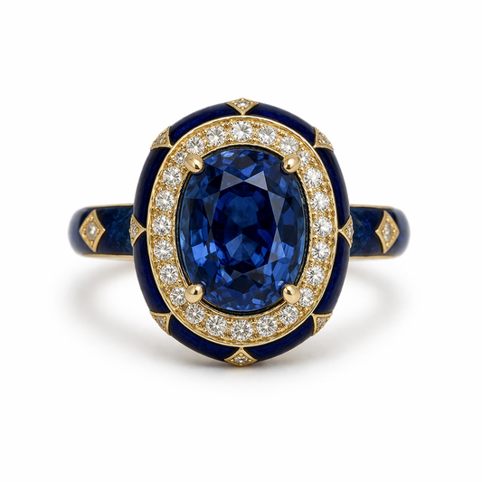 Sapphire Enamel Crest Ring