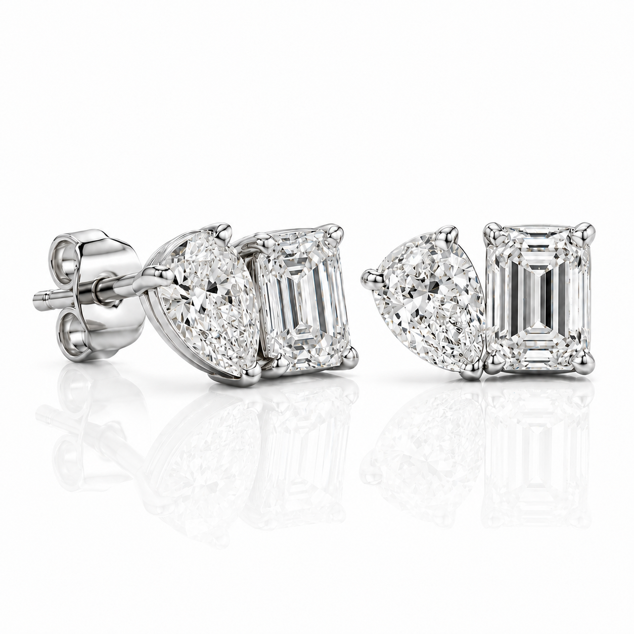 Emerald & Pear Diamond Duo Stud Earrings