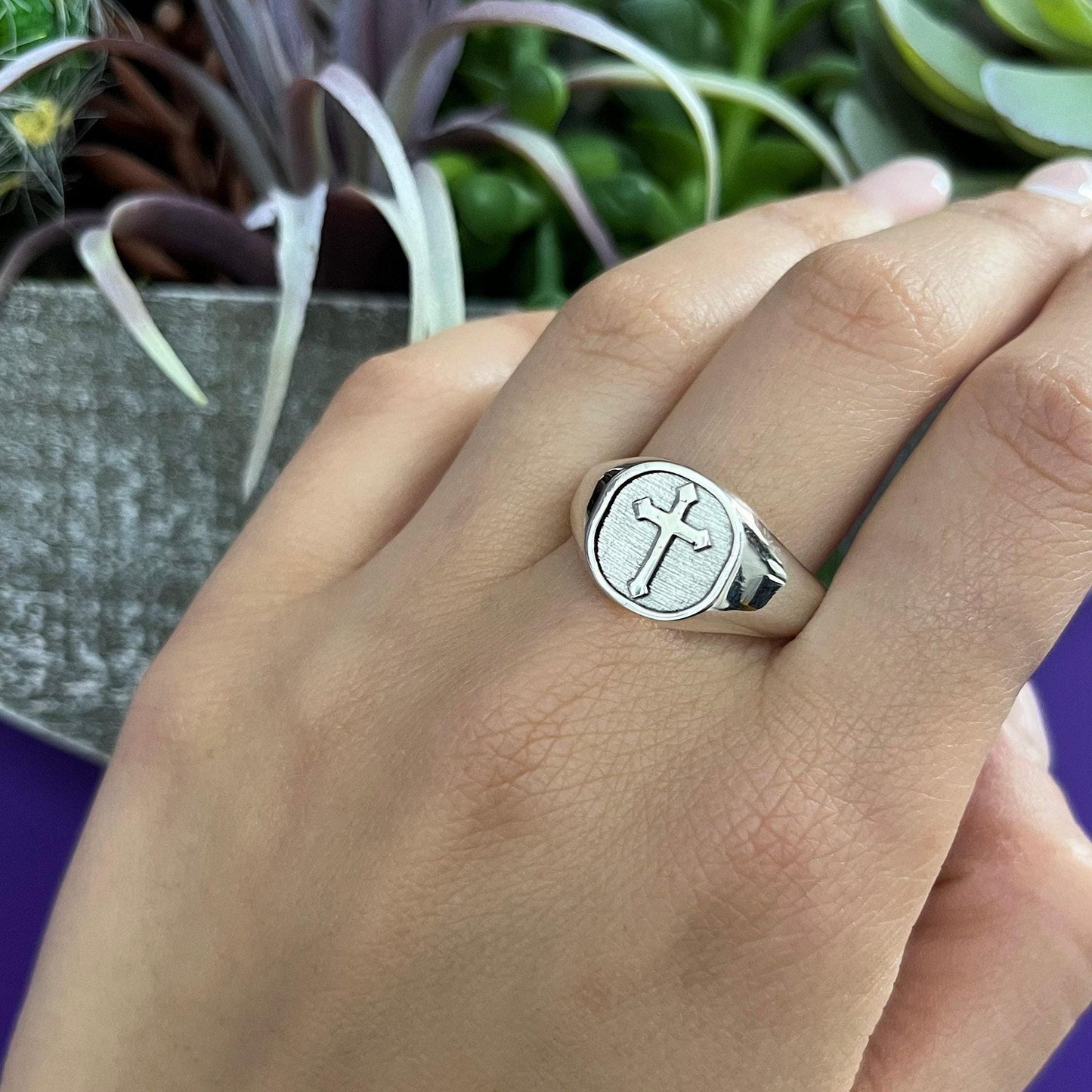 Raised Cross Cushion Signature Ring