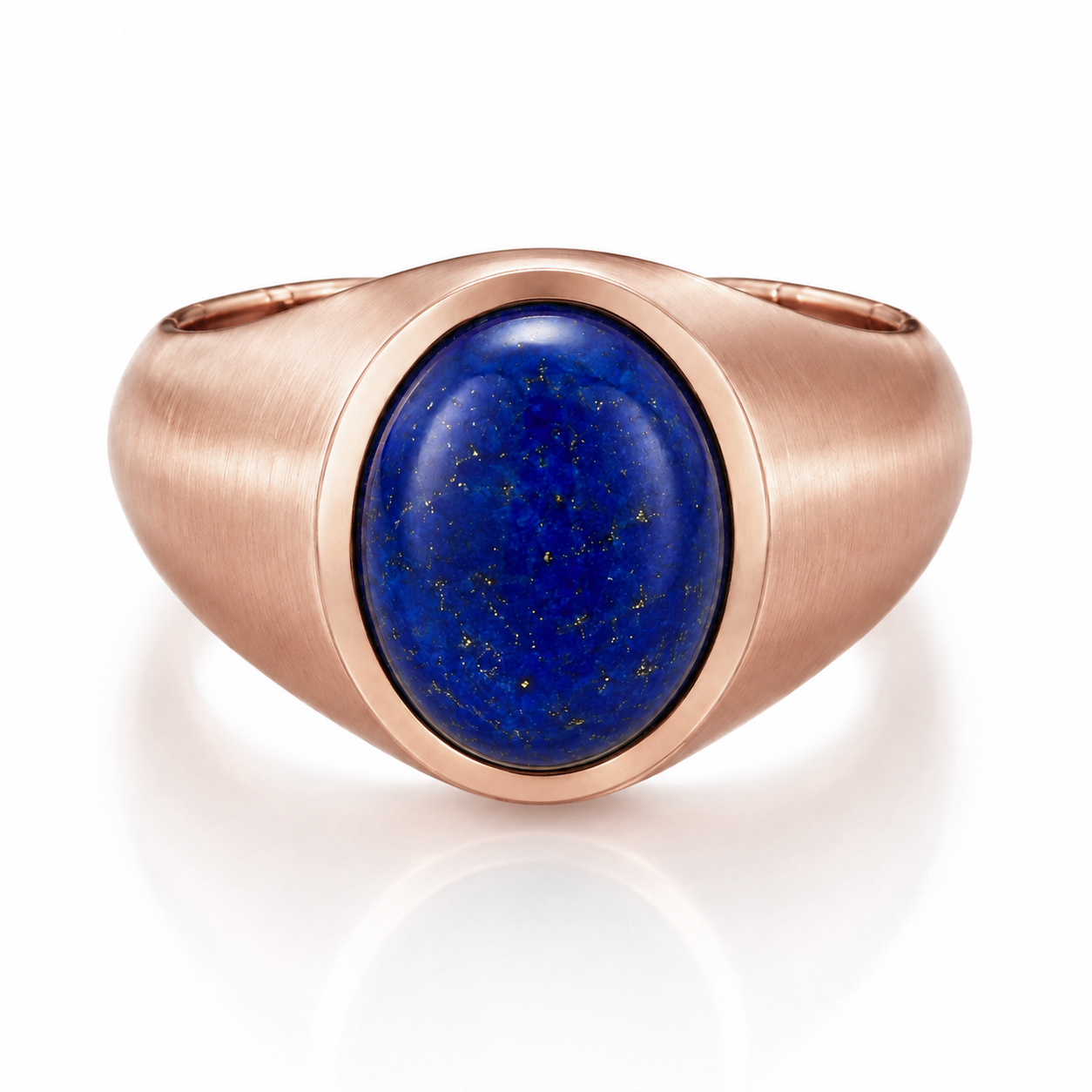 A gold ring with a large blue lapis lazuli stone in the center.