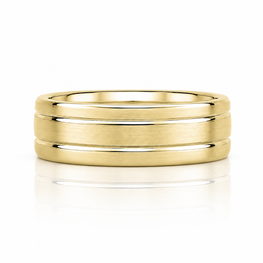 A gold ring with three concentric bands, showcasing its elegant design.
