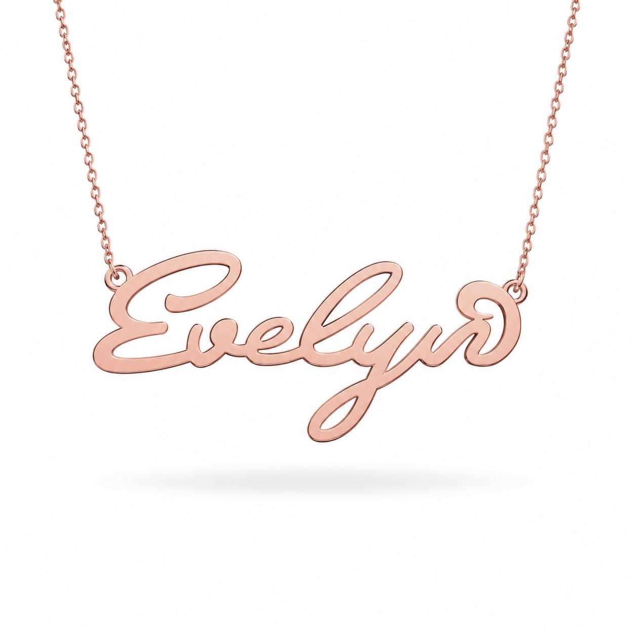 A necklace with the name "Evelyn" engraved on it.