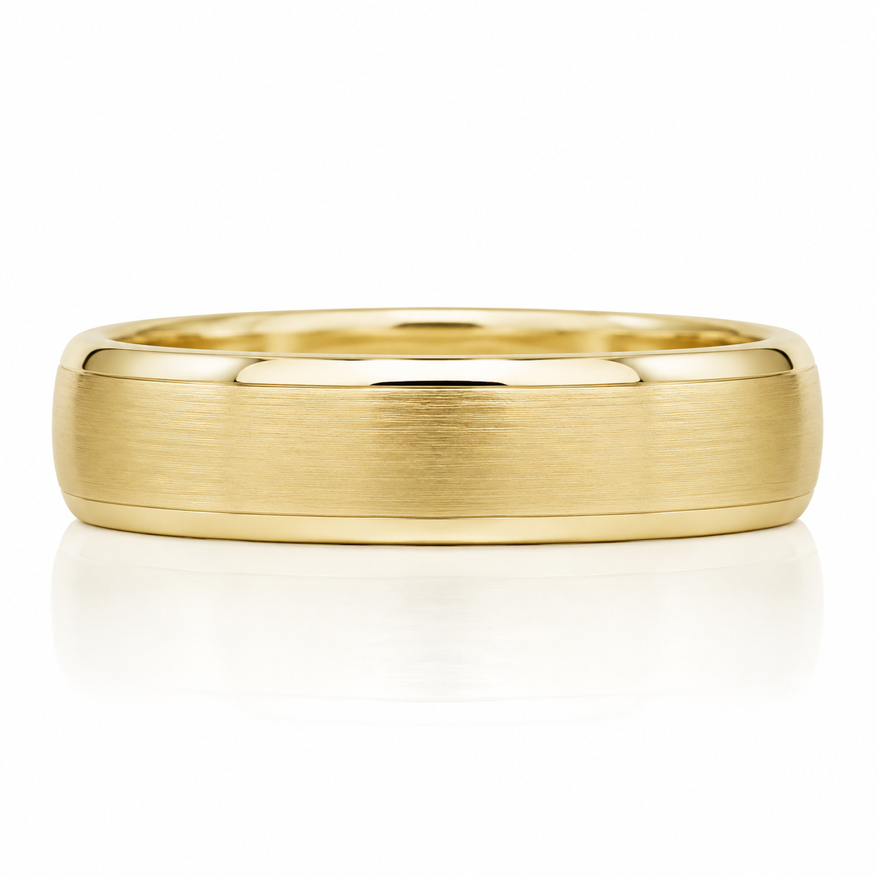 A gold ring with a smooth, polished surface and a slight curve at the top.
